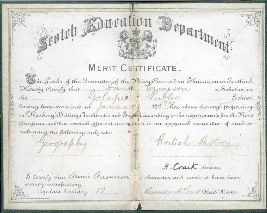 Scotch Education Department Merit Certificate - High Life Highland